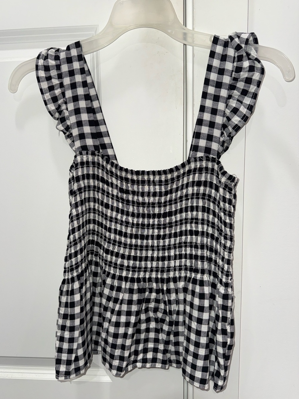 Freshman Black & White Gingham Smocked Ruffle Strap Camisole